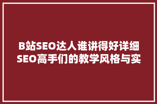 B站SEO达人谁讲得好详细SEO高手们的教学风格与实战方法