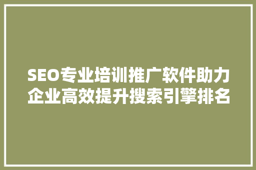 SEO专业培训推广软件助力企业高效提升搜索引擎排名