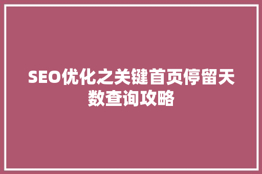 SEO优化之关键首页停留天数查询攻略