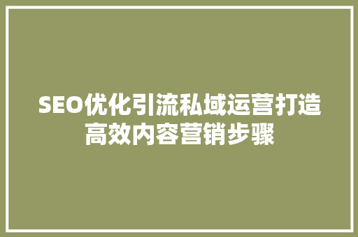 SEO优化引流私域运营打造高效内容营销步骤