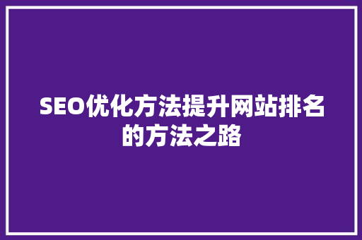 SEO优化方法提升网站排名的方法之路