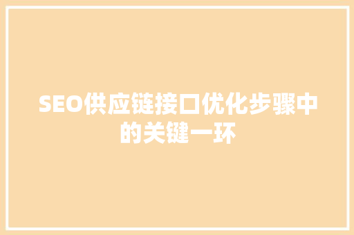 SEO供应链接口优化步骤中的关键一环