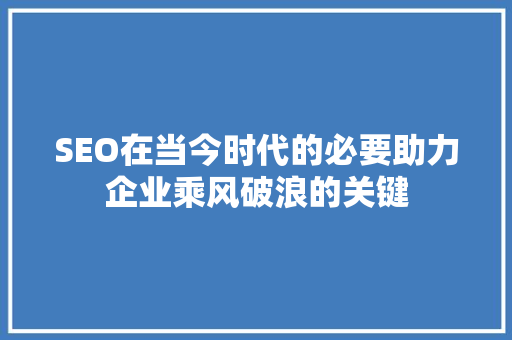 SEO在当今时代的必要助力企业乘风破浪的关键