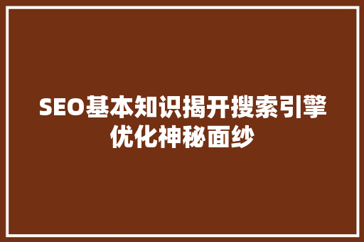 SEO基本知识揭开搜索引擎优化神秘面纱