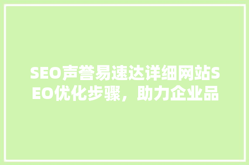 SEO声誉易速达详细网站SEO优化步骤，助力企业品牌崛起