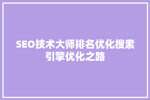 SEO技术大师排名优化搜索引擎优化之路