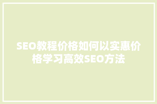 SEO教程价格如何以实惠价格学习高效SEO方法