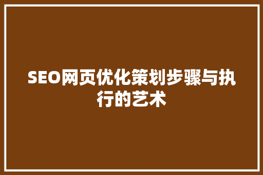 SEO网页优化策划步骤与执行的艺术