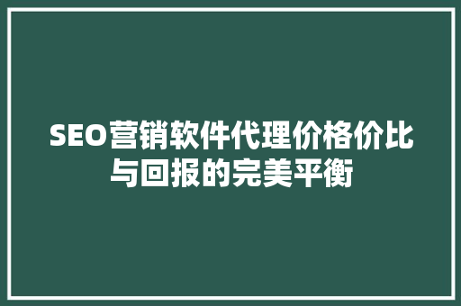 SEO营销软件代理价格价比与回报的完美平衡