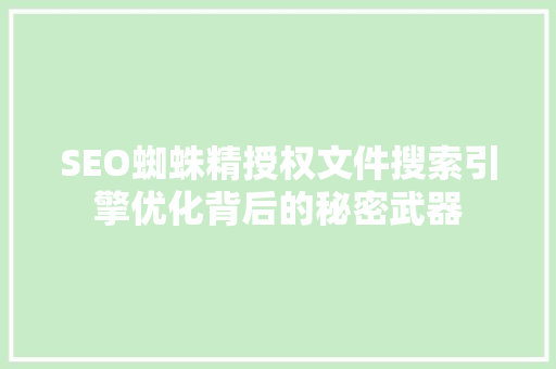 SEO蜘蛛精授权文件搜索引擎优化背后的秘密武器