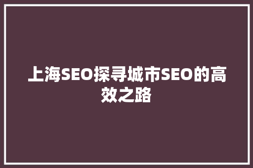 上海SEO探寻城市SEO的高效之路