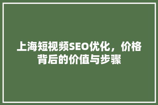 上海短视频SEO优化，价格背后的价值与步骤