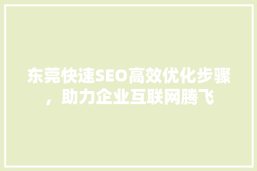 东莞快速SEO高效优化步骤，助力企业互联网腾飞  第1张