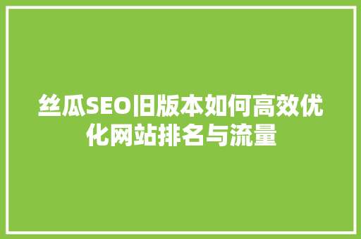 丝瓜SEO旧版本如何高效优化网站排名与流量