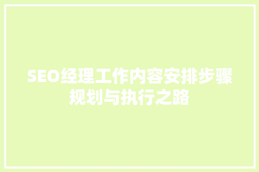 SEO经理工作内容安排步骤规划与执行之路