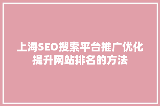 上海SEO搜索平台推广优化提升网站排名的方法