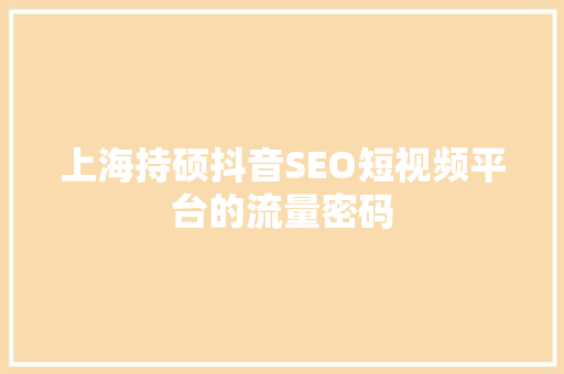 上海持硕抖音SEO短视频平台的流量密码
