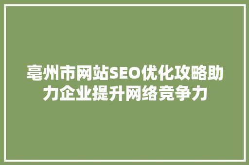 亳州市网站SEO优化攻略助力企业提升网络竞争力