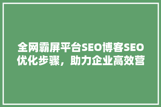 全网霸屏平台SEO博客SEO优化步骤，助力企业高效营销