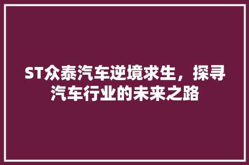 ST众泰汽车逆境求生，探寻汽车行业的未来之路