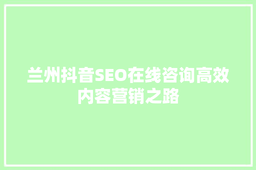 兰州抖音SEO在线咨询高效内容营销之路