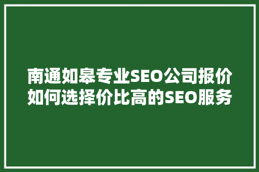 南通如皋专业SEO公司报价如何选择价比高的SEO服务