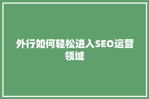 外行如何轻松进入SEO运营领域