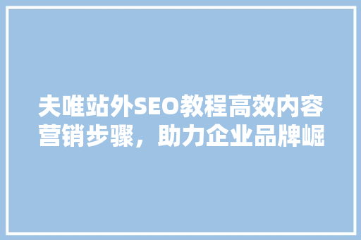 夫唯站外SEO教程高效内容营销步骤，助力企业品牌崛起