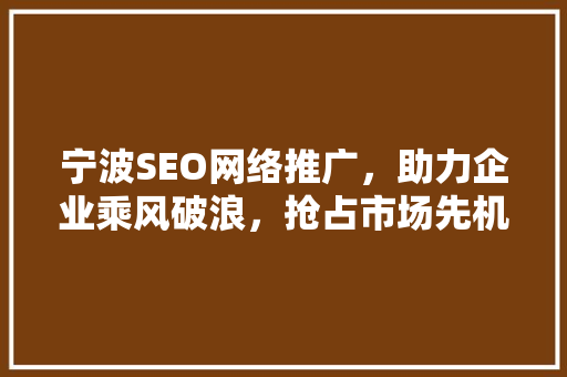 宁波SEO网络推广，助力企业乘风破浪，抢占市场先机