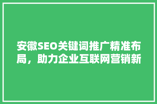 安徽SEO关键词推广精准布局，助力企业互联网营销新篇章