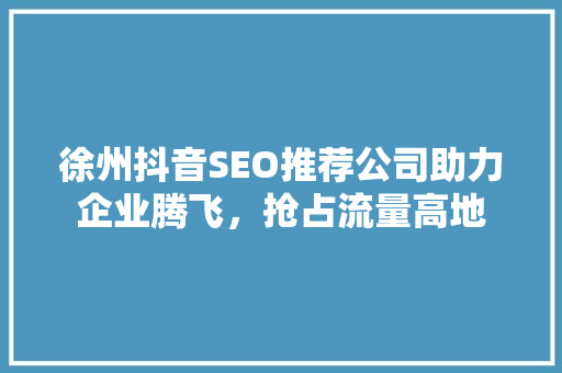 徐州抖音SEO推荐公司助力企业腾飞，抢占流量高地