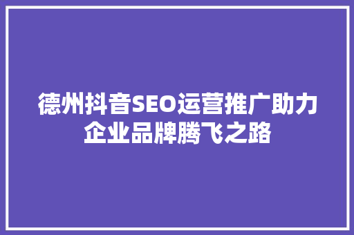 德州抖音SEO运营推广助力企业品牌腾飞之路