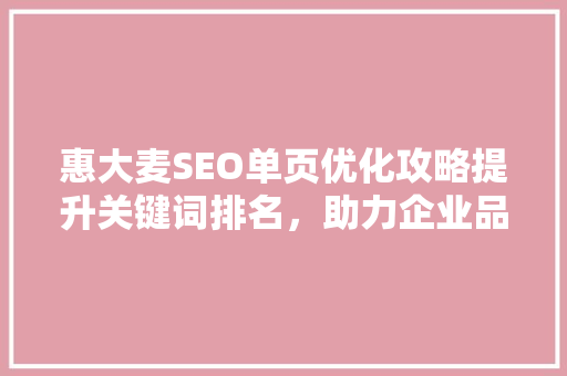 惠大麦SEO单页优化攻略提升关键词排名，助力企业品牌崛起