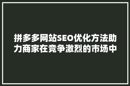拼多多网站SEO优化方法助力商家在竞争激烈的市场中脱颖而出