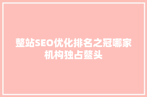整站SEO优化排名之冠哪家机构独占鳌头