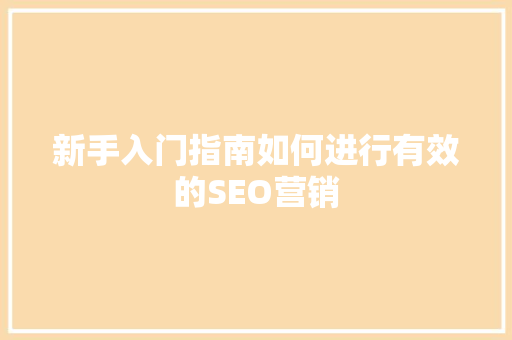 新手入门指南如何进行有效的SEO营销