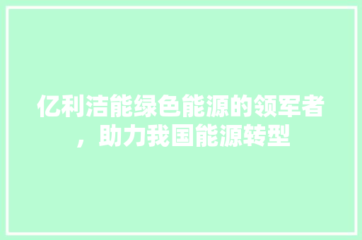 亿利洁能绿色能源的领军者，助力我国能源转型