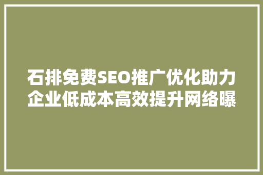 石排免费SEO推广优化助力企业低成本高效提升网络曝光度