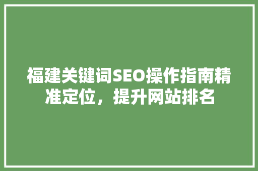 福建关键词SEO操作指南精准定位，提升网站排名