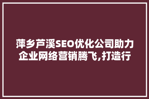 萍乡芦溪SEO优化公司助力企业网络营销腾飞,打造行业领先品牌