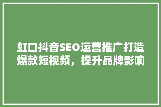 虹口抖音SEO运营推广打造爆款短视频，提升品牌影响力