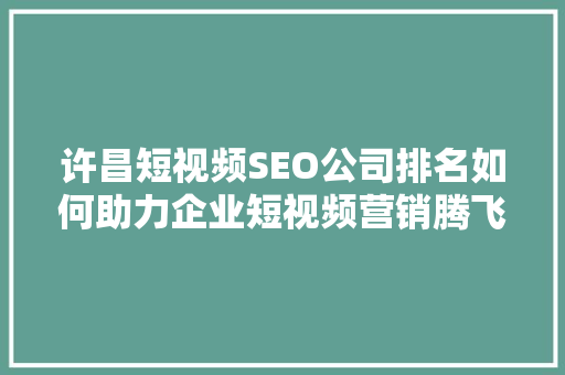 许昌短视频SEO公司排名如何助力企业短视频营销腾飞