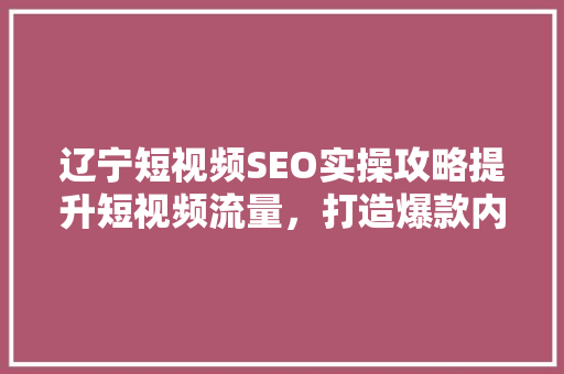 辽宁短视频SEO实操攻略提升短视频流量，打造爆款内容