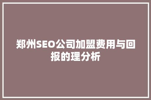 郑州SEO公司加盟费用与回报的理分析