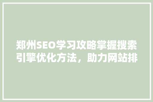 郑州SEO学习攻略掌握搜索引擎优化方法，助力网站排名提升