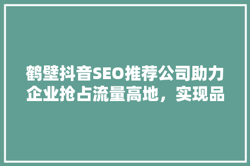 鹤壁抖音SEO推荐公司助力企业抢占流量高地，实现品牌腾飞
