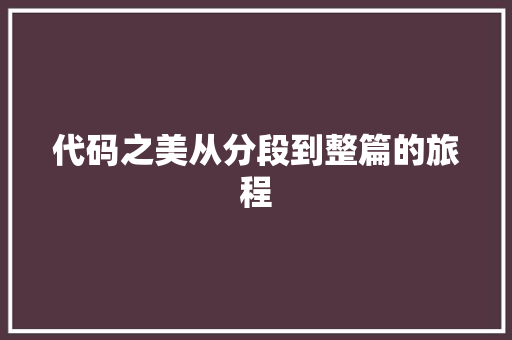 代码之美从分段到整篇的旅程