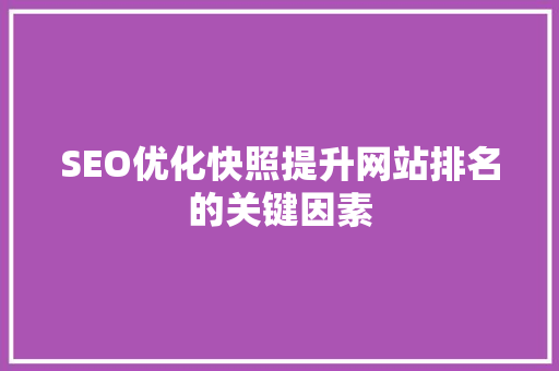 SEO优化快照提升网站排名的关键因素