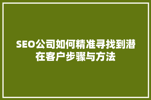 SEO公司如何精准寻找到潜在客户步骤与方法