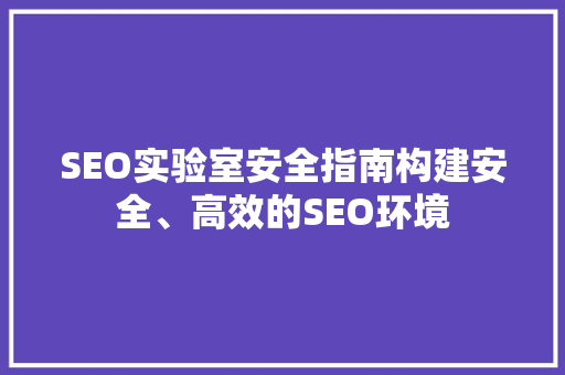 SEO实验室安全指南构建安全、高效的SEO环境